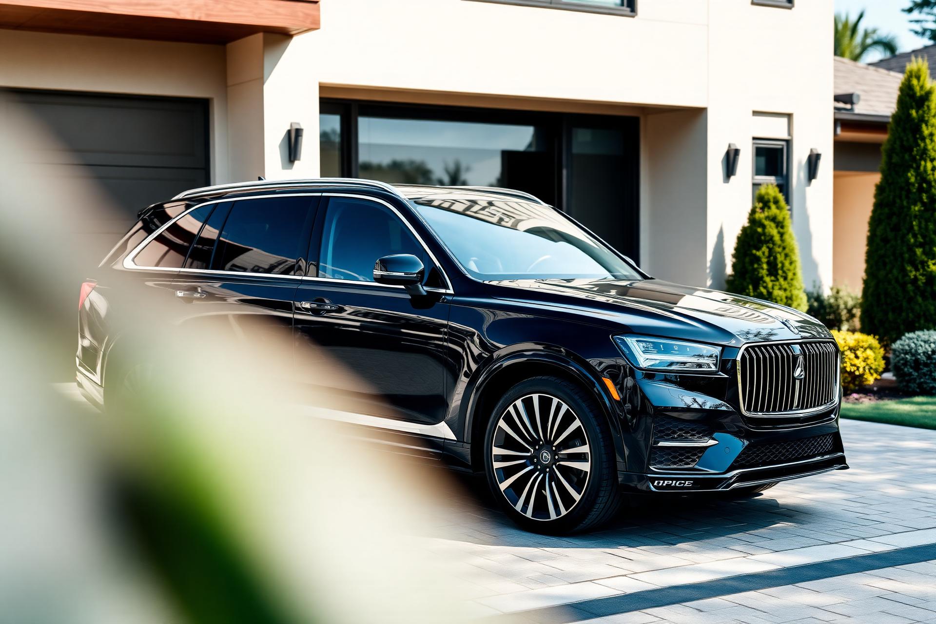 Luxury SUV being professionally detailed at a modern residential home